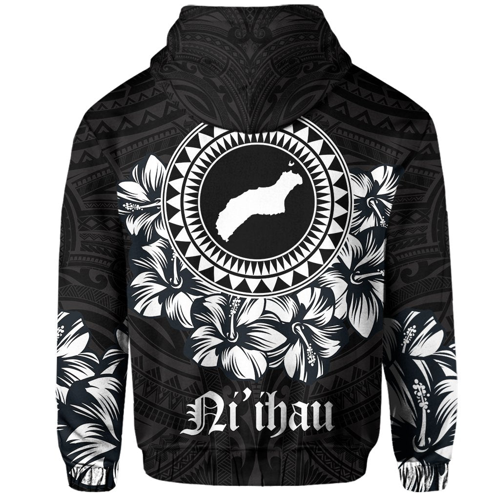 Niihau Map Hibiscus Polynesian Hoodie Zip Lithe Style - Polynesian Pride
