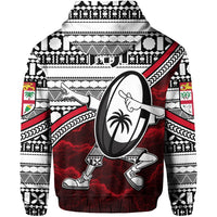 Fiji Rugby Zip Hoodie Tapa Cloth Dab Trend Creative Red - Polynesian Pride