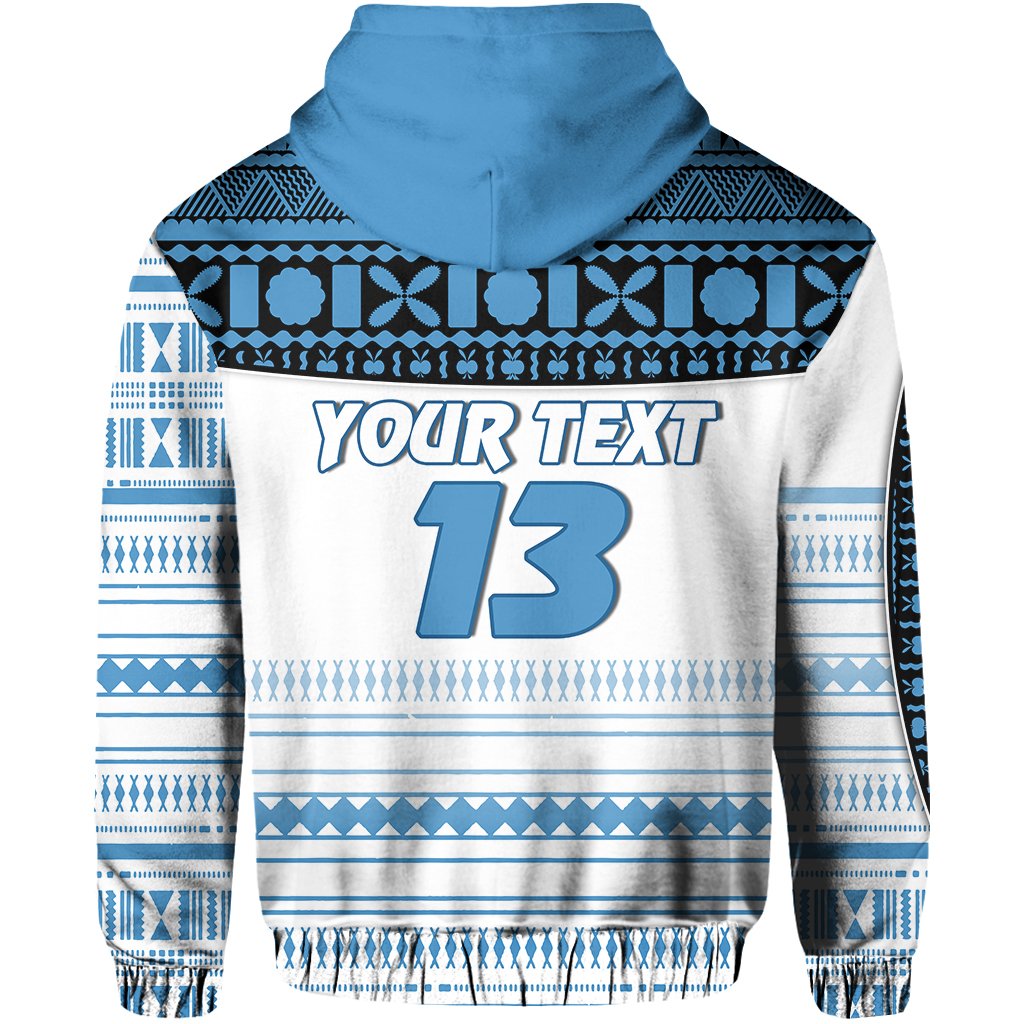 Custom Fiji Rugby Zip Hoodie Impressive Version Blue Custom Text and Number - Polynesian Pride