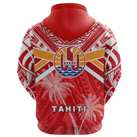 Custom Tahiti Rugby Zip Hoodie Polynesian Coat of Arms and Flag - Polynesian Pride
