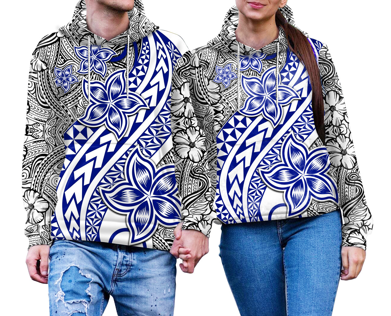Traditional Polynesian Tribal Tattoo Retro Couple Hoodie Blue LT9 No Men - Polynesian Pride