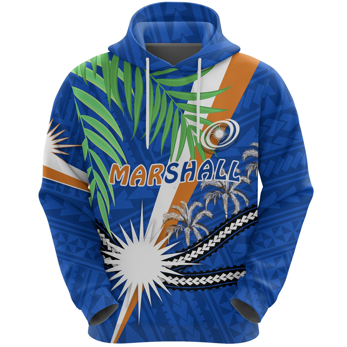 Marshall Islands Rugby Hoodie Coconut Leaves Unisex Blue - Polynesian Pride