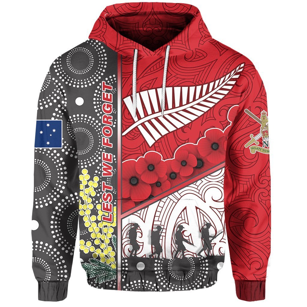 ANZAC Day Lest We Forget Hoodie Australia Indigenous and New Zealand Maori Red Unisex Red - Polynesian Pride