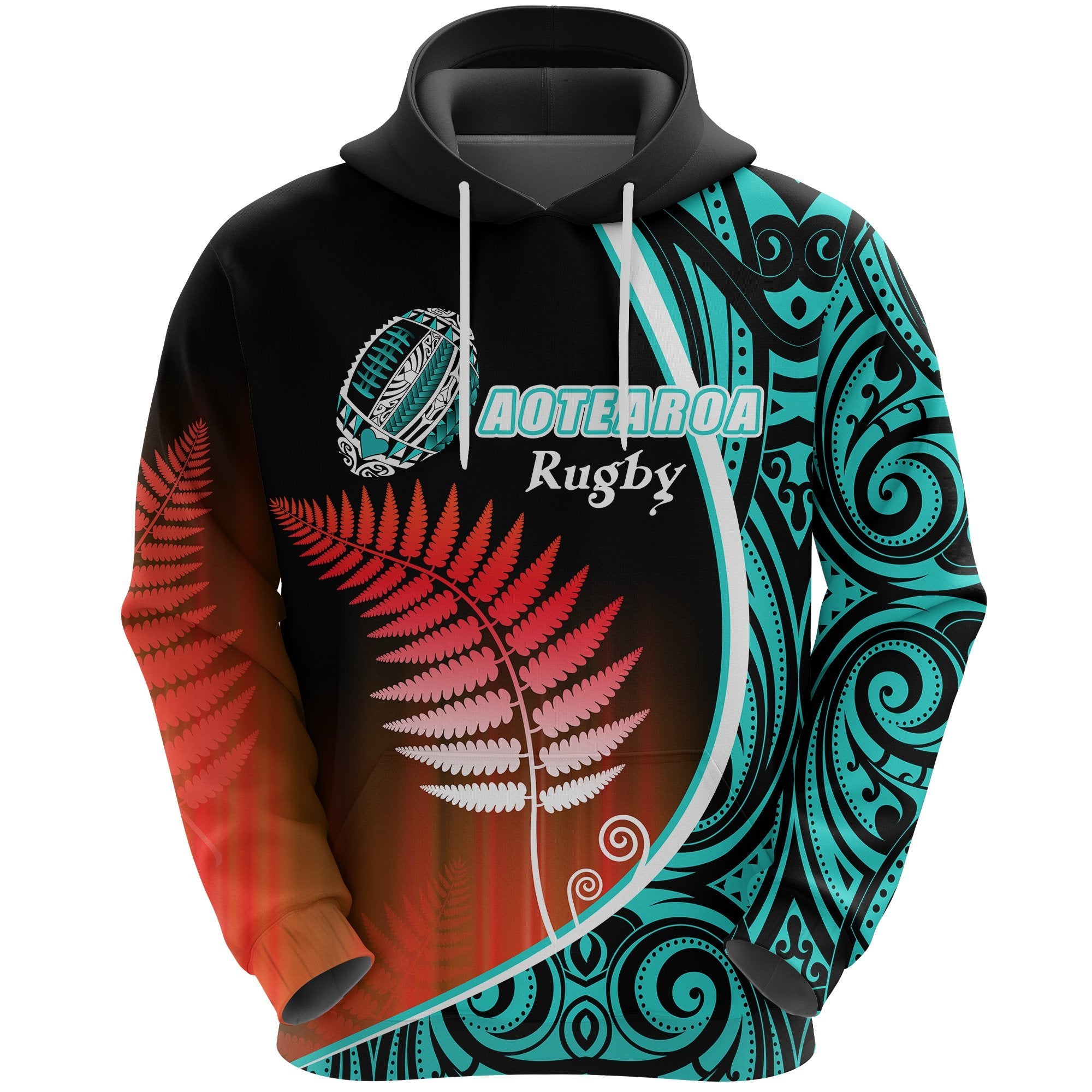 Aotearoa Rugby Black Maori Hoodie Kiwi and Silver Fern New Zealand Blue Unisex Blue - Polynesian Pride