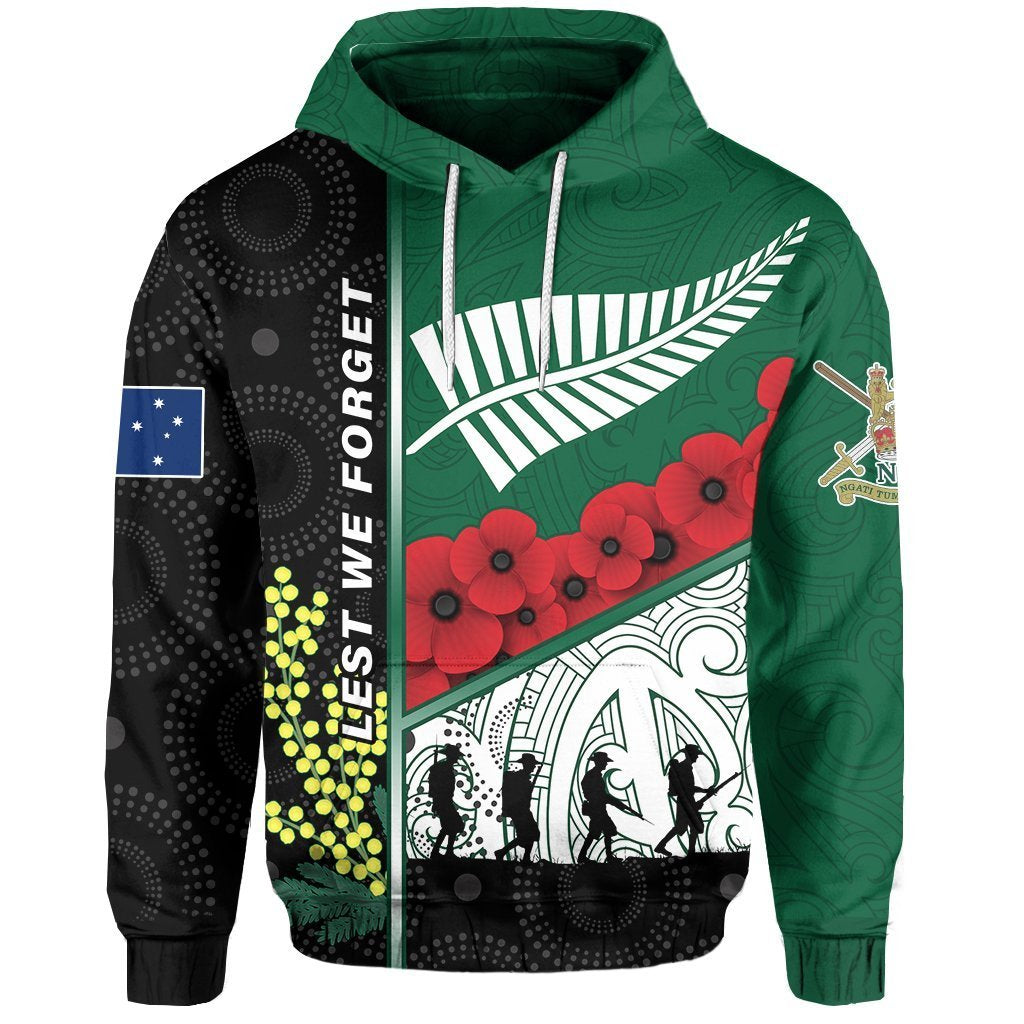 ANZAC Day Lest We Forget Hoodie Australia Indigenous and New Zealand Maori Unisex Green - Polynesian Pride