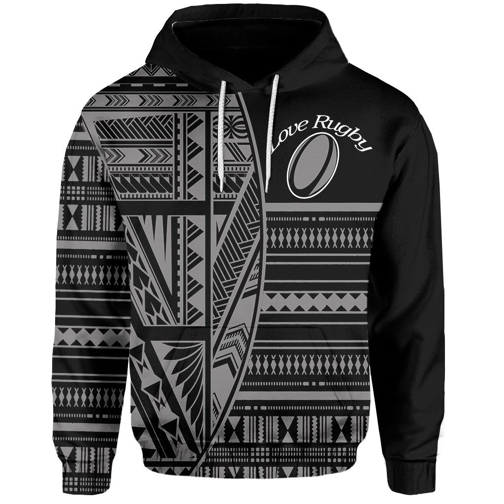 Custom Polynesian Rugby Zip Hoodie With Love Style Gray Custom Text and Number - Polynesian Pride