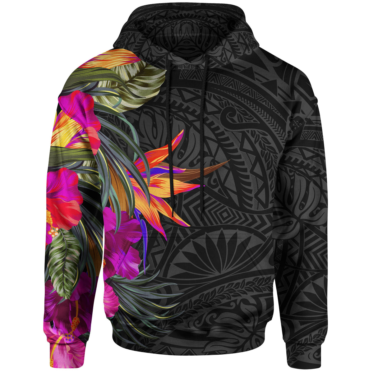 Polynesian Hoodie Hibiscus Pattern Unisex Black - Polynesian Pride
