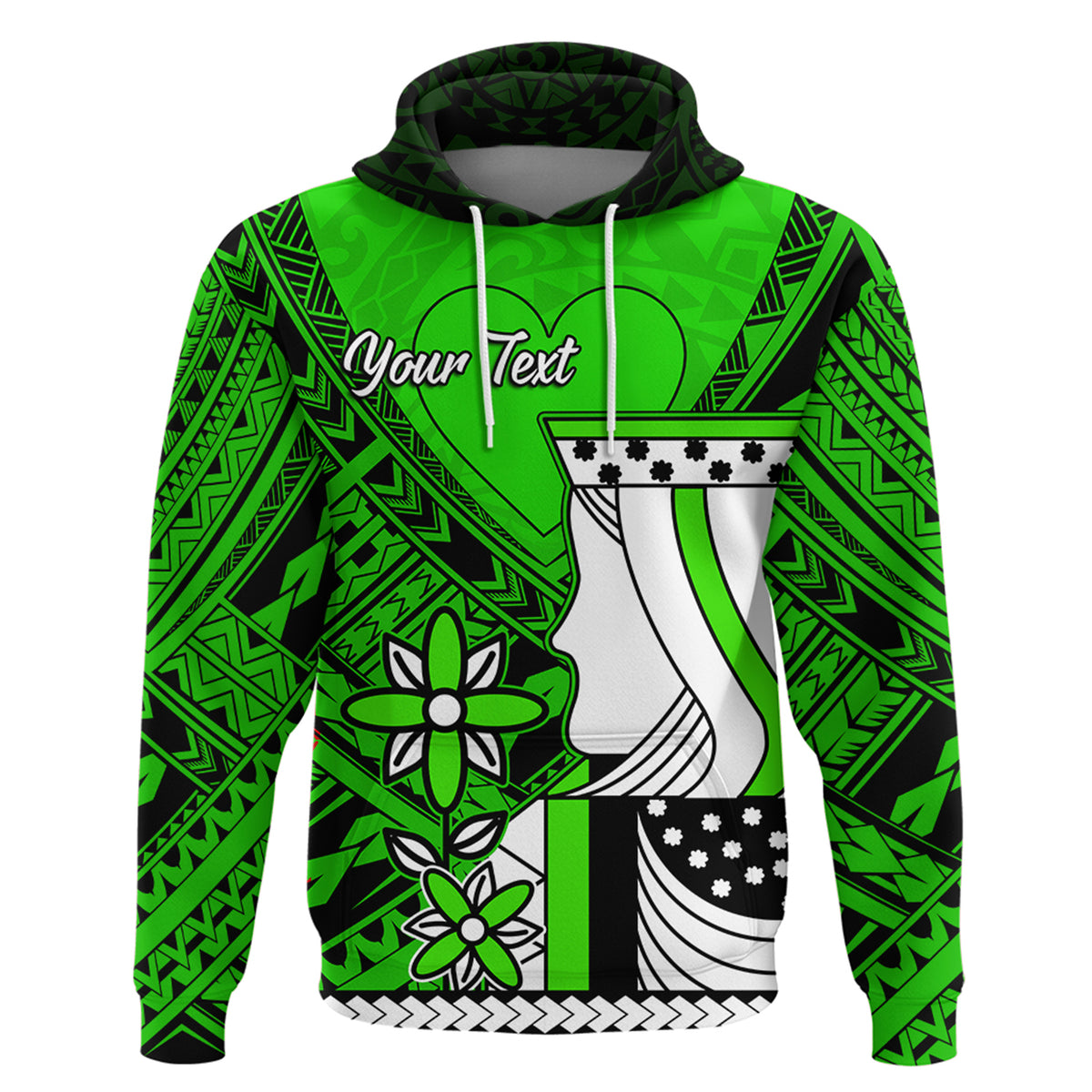 Custom Polynesian Valentine Couple Hoodie Queen and King Heart Green Version LT9 - Polynesian Pride