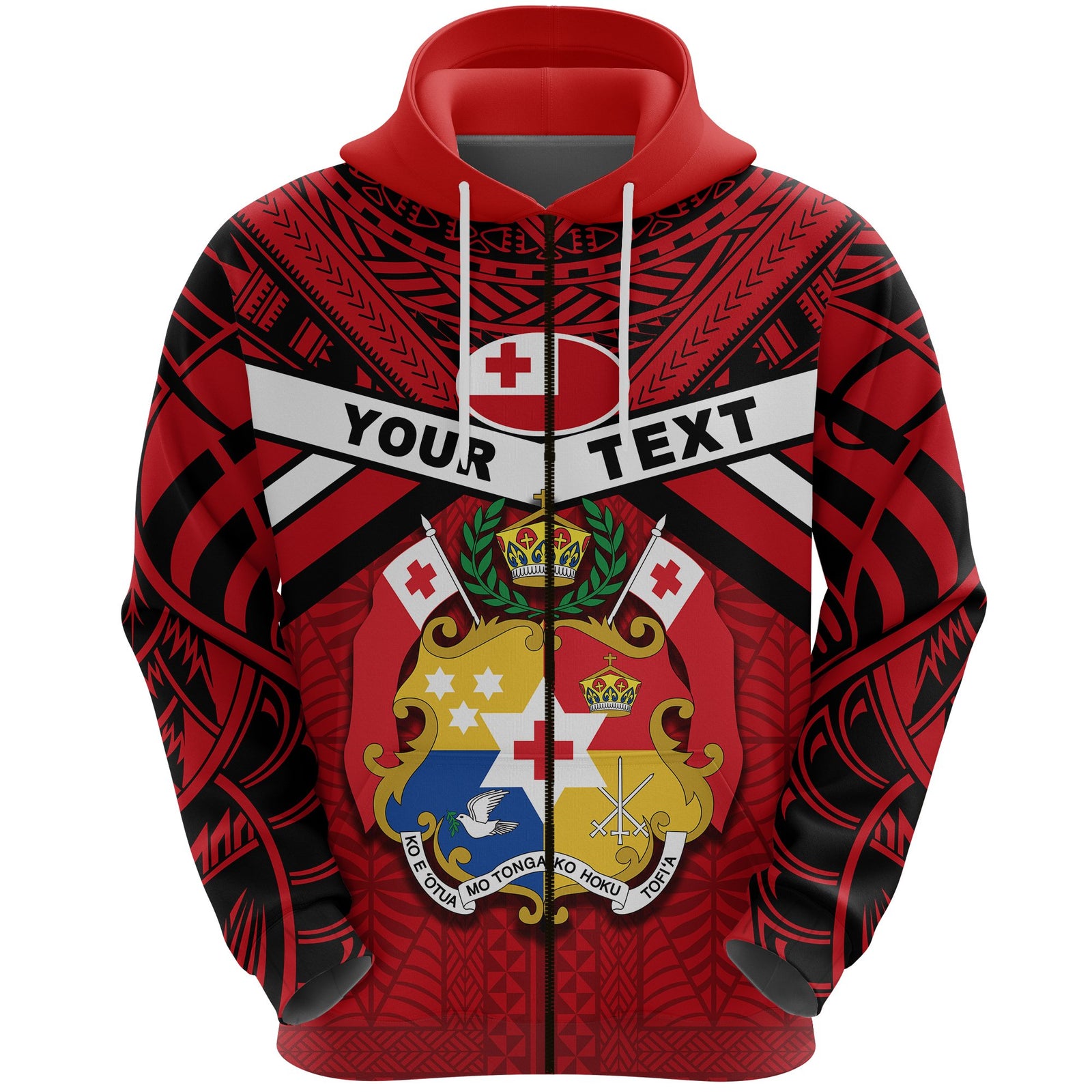 Custom Tonga Rugby Zip Hoodie Mate Maa Tonga Unisex Red - Polynesian Pride