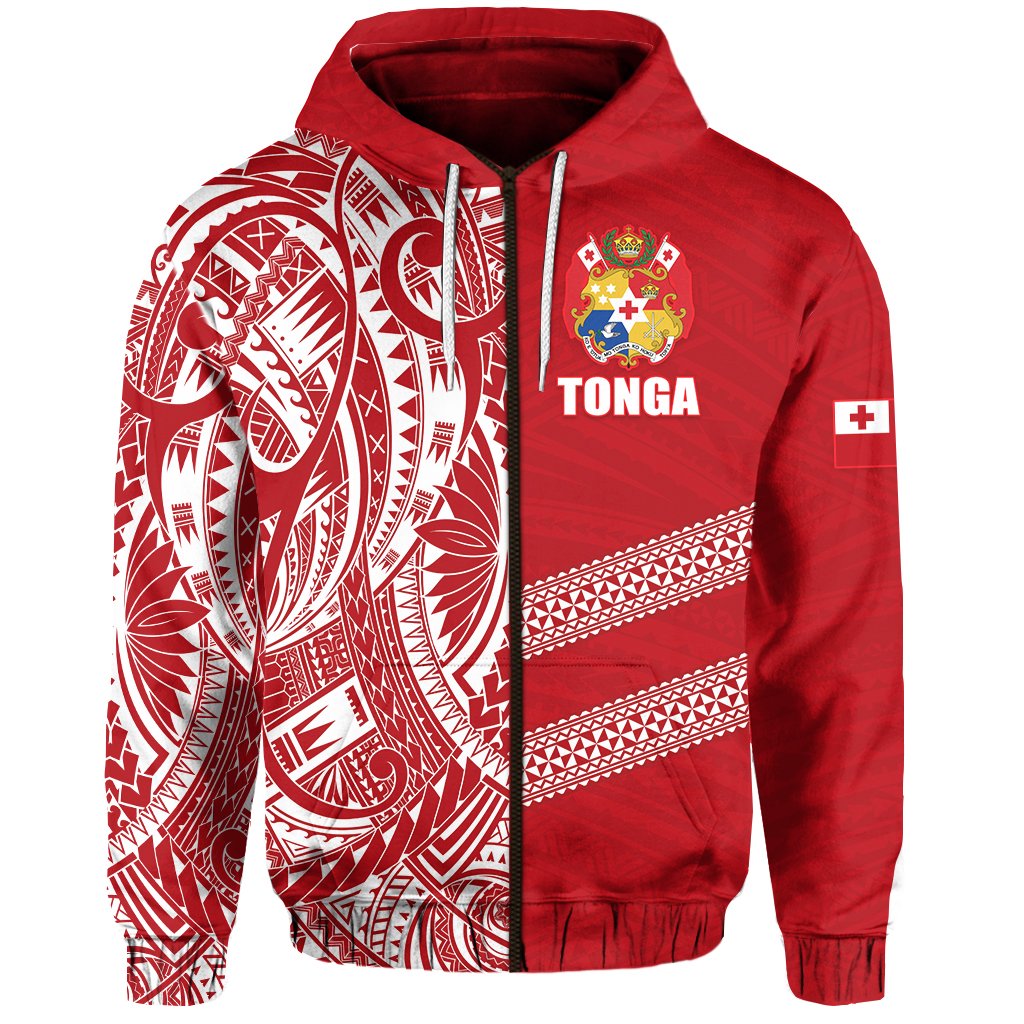 Tonga Rugby Zip Hoodie Rustic Unisex Red - Polynesian Pride