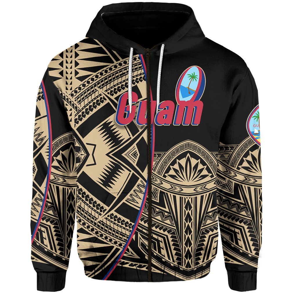 Custom Guam Rugby Zip Hoodie Impressive Version Golden Custom Text and Number - Polynesian Pride