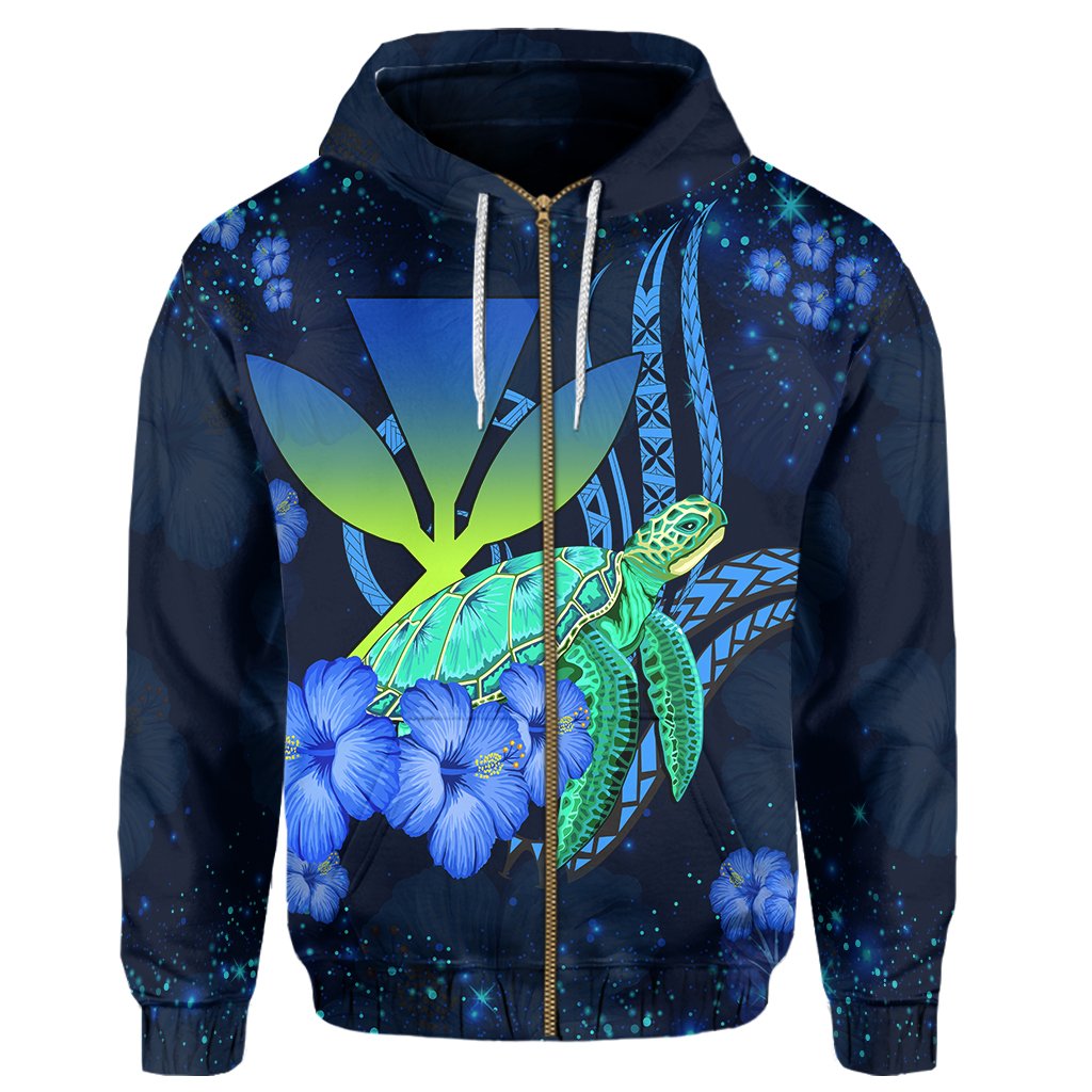Hawaii Turtle Hibiscus Polynesian Hoodie Zip Jade Stone AH - Polynesian Pride