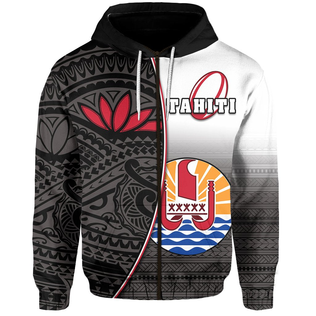 Tahiti Rugby Zip Hoodie Impressive Version Black Unisex Black - Polynesian Pride