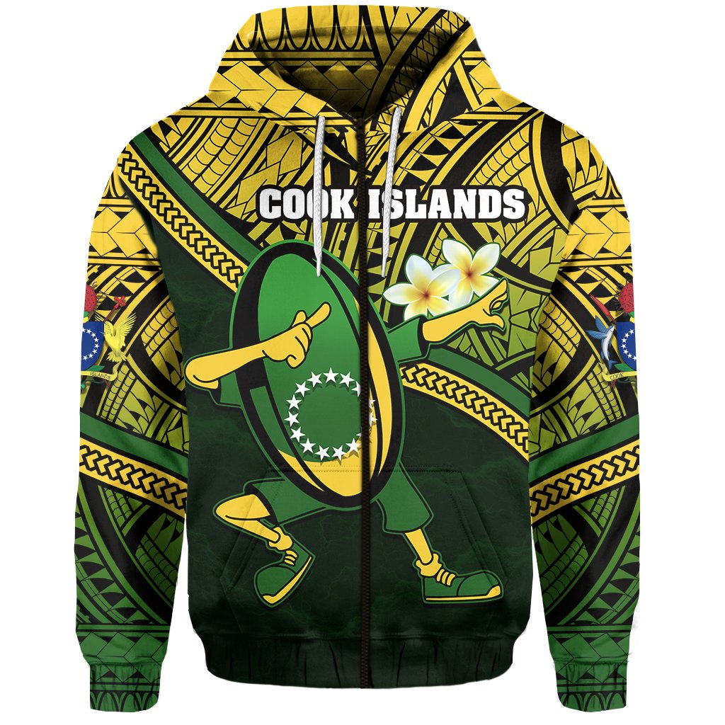 Cook Islands Rugby Zip Hoodie Dab Trend Creative Unisex Green - Polynesian Pride