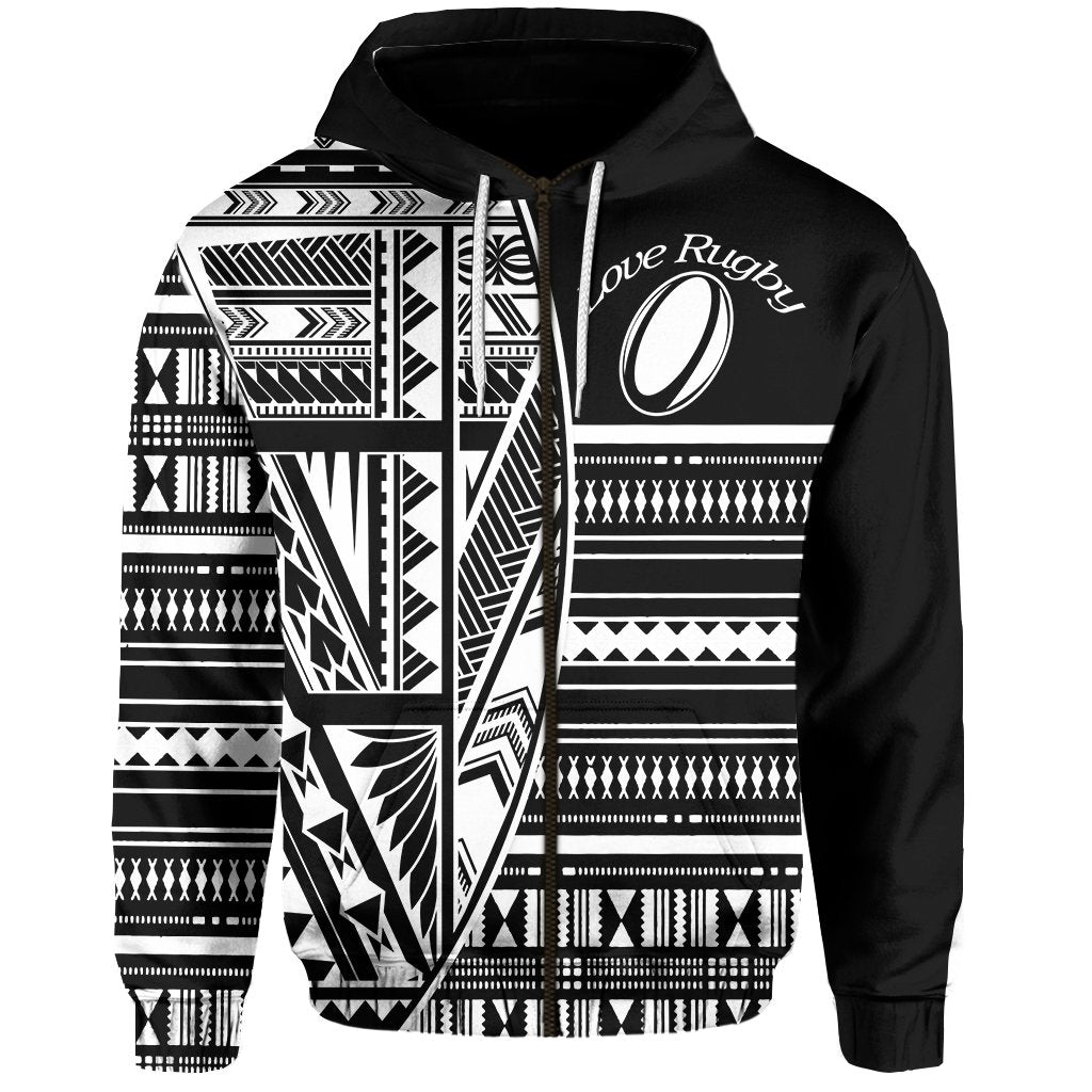 Custom Polynesian Rugby Zip Hoodie With Love Custom Text and Number - Polynesian Pride