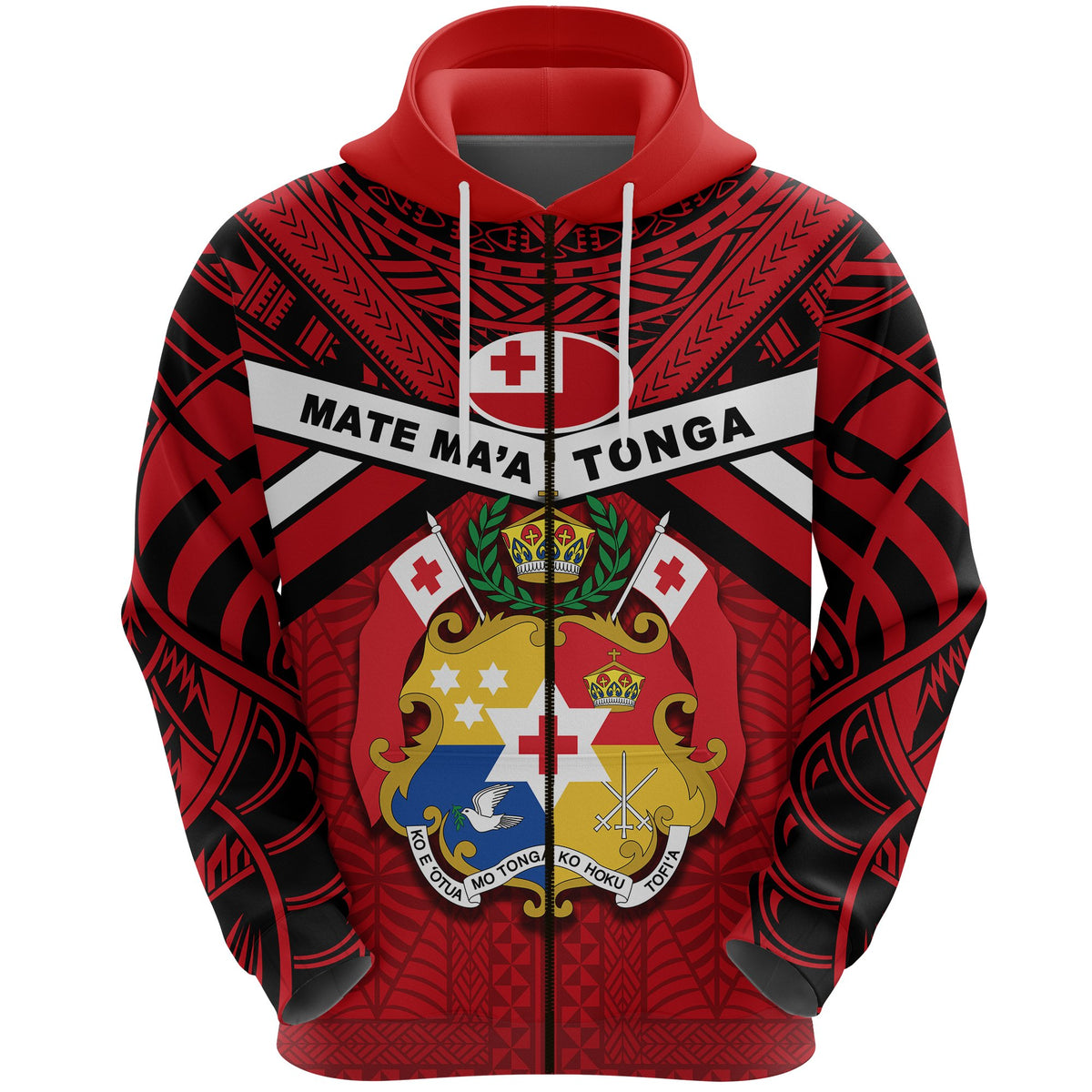 Tonga Rugby Zip Hoodie Mate Maa Tonga Unisex Red - Polynesian Pride