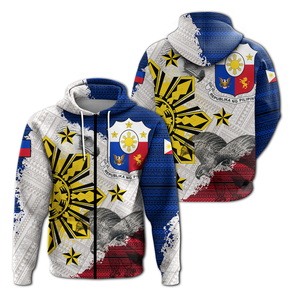 Philippines Filipino Tribal Eagle Hoodie LT2 Zip Hoodie WHITE - Polynesian Pride