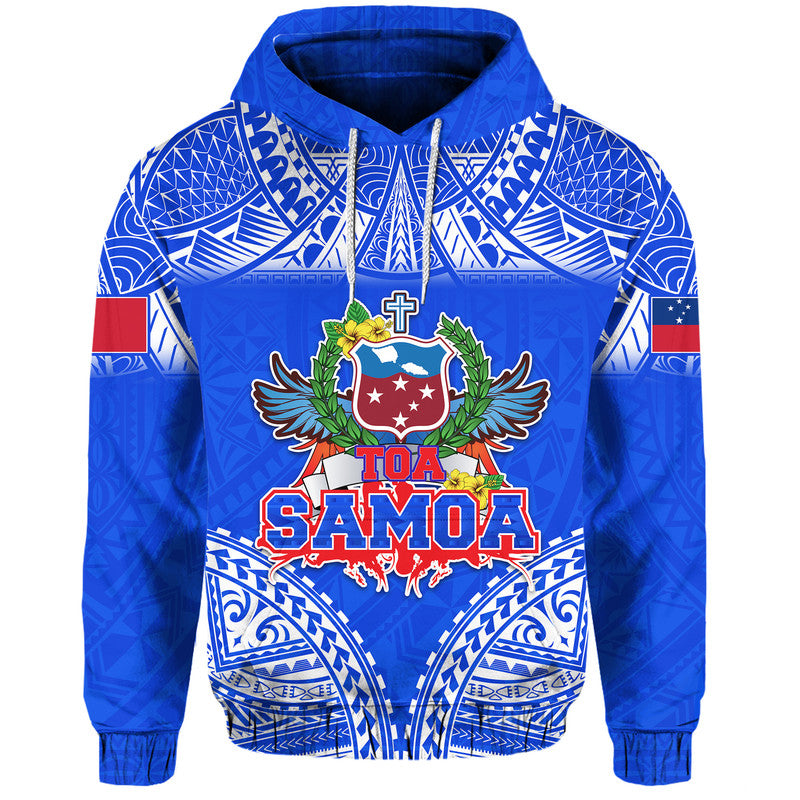Toa Samoa Polynesian Rugby Hoodie Samoan Flag Blue Color LT9 Pullover Hoodie Blue - Polynesian Pride
