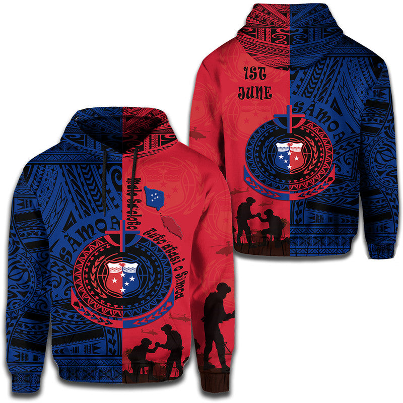 Samoa Independence Day Hoodie Military Polynesian Pattern LT9 Hoodie Blue - Red - Polynesian Pride