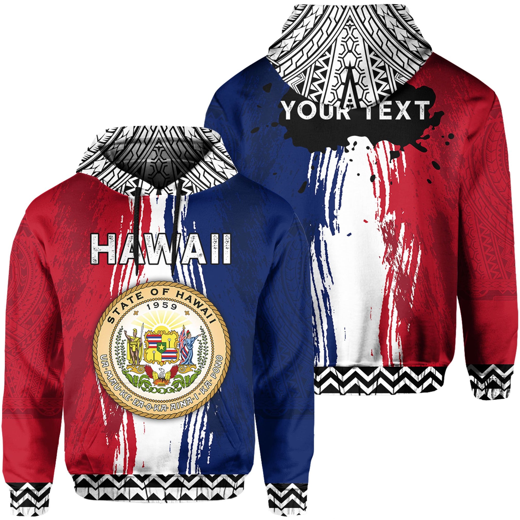 Personalized Hawaii Polynesian Seal of Hawaii Unisex Hoodie Oliver Style Unisex White - Polynesian Pride