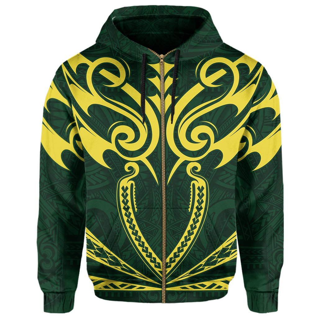 Hawaii Kanaka Polynesian Football Jersey Hoodie Zip Green Bernice Style - Polynesian Pride