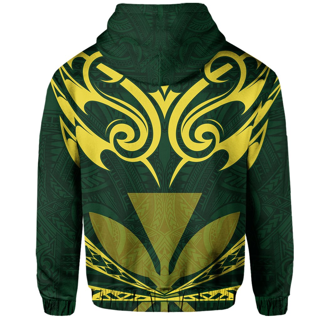 Hawaii Kanaka Polynesian Football Jersey Hoodie Zip Green Bernice Style - Polynesian Pride