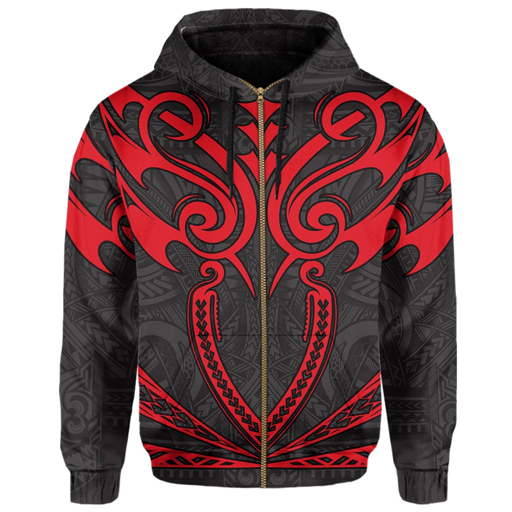 Hawaii Kanaka Polynesian Football Jersey Hoodie Zip Grey and Red Bernice Style - Polynesian Pride