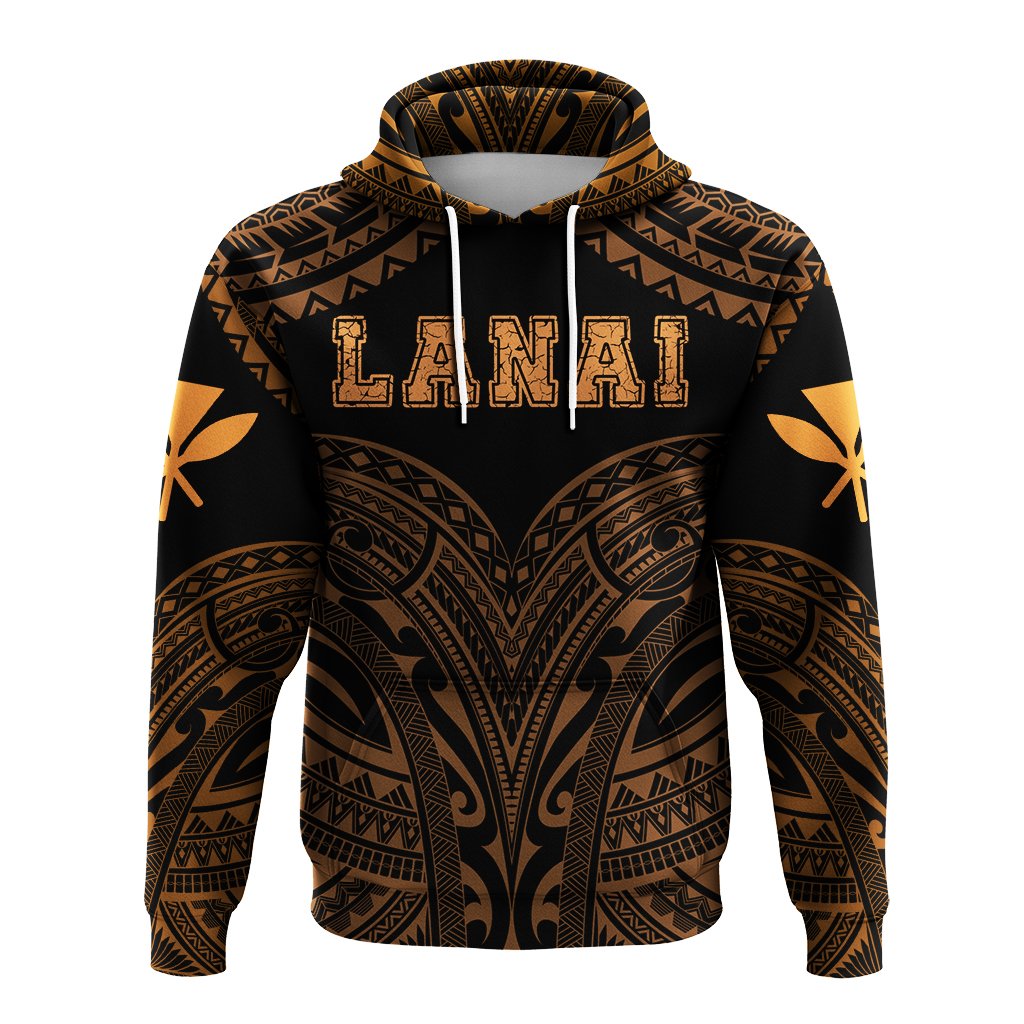 Hawaiian Kanaka Map Polynesian Lanai Hoodie Orange Brad Style - Polynesian Pride