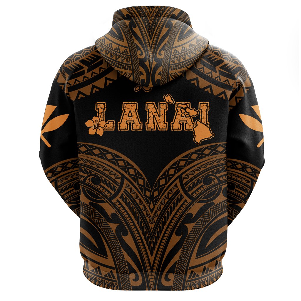 Hawaiian Kanaka Map Polynesian Lanai Hoodie Zip Orange Brad Style - Polynesian Pride