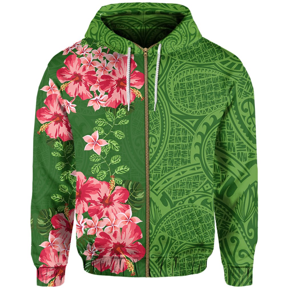 Hawaii Tropical Flower Polynesian Hawaiian Hoodie Zip Curtis Style - Polynesian Pride