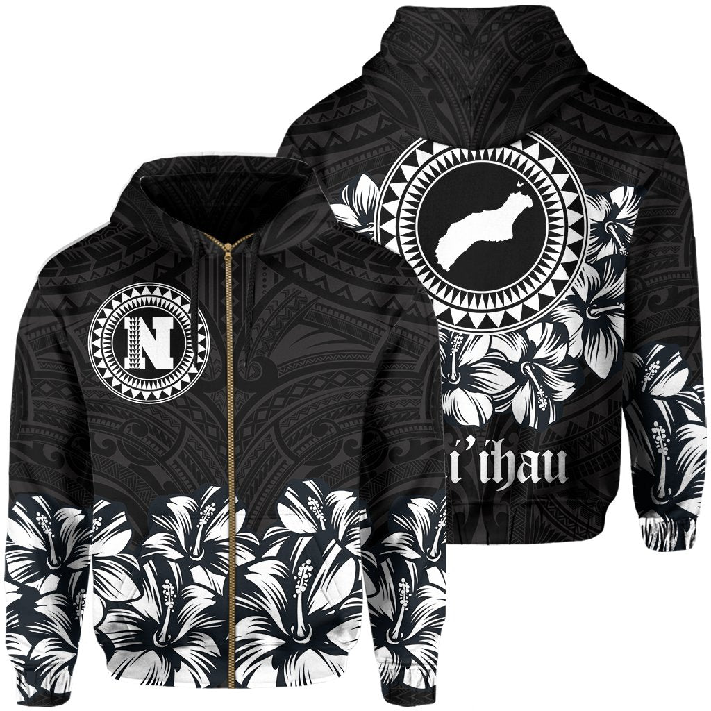 Niihau Map Hibiscus Polynesian Hoodie Zip Lithe Style Unisex Orange - Polynesian Pride
