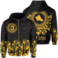 Oahu Map Hibiscus Polynesian Hoodie Zip Lithe Style Unisex Yellow - Polynesian Pride