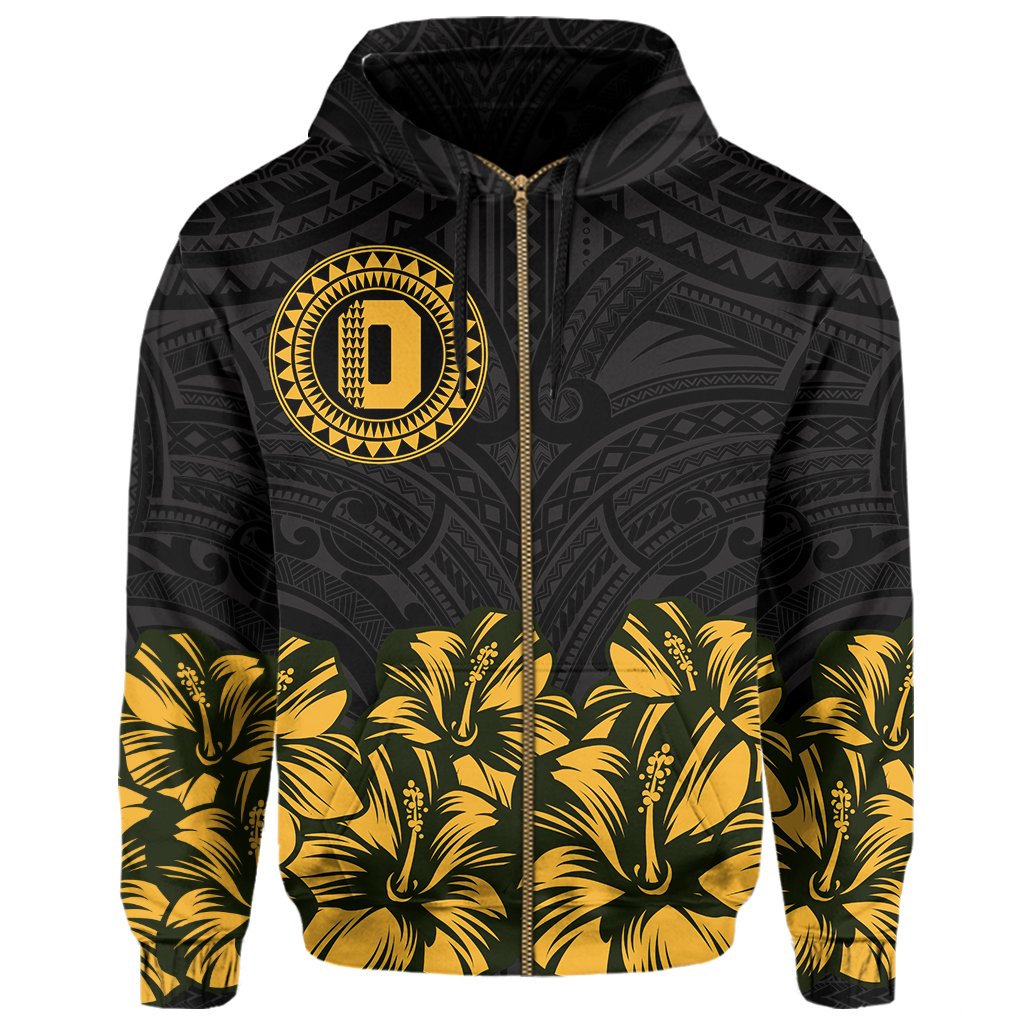 Oahu Map Hibiscus Polynesian Hoodie Zip Lithe Style - Polynesian Pride