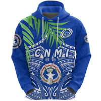 Northern Mariana Islands Rugby Hoodie Coconut Leaves CNMI Unisex Blue - Polynesian Pride