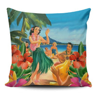Hula Dance On Beach Pillow Covers One Size Zippered Pillow Case 18"x18"(Twin Sides) Black - Polynesian Pride
