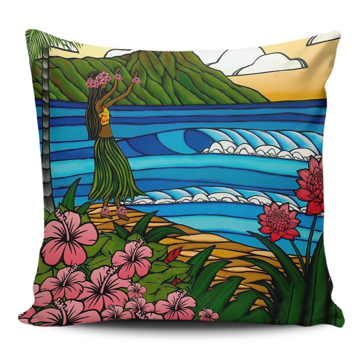 Hula Girl Dance Picture Pillow Covers One Size Zippered Pillow Case 18"x18"(Twin Sides) Black - Polynesian Pride
