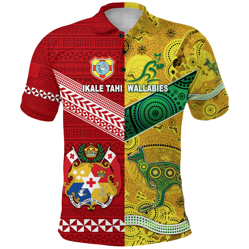 Tonga Ikale Tahi Ngatu and Australia Wallabies Aboriginal Polo Shirt Rugby Together LT8 - Polynesian Pride