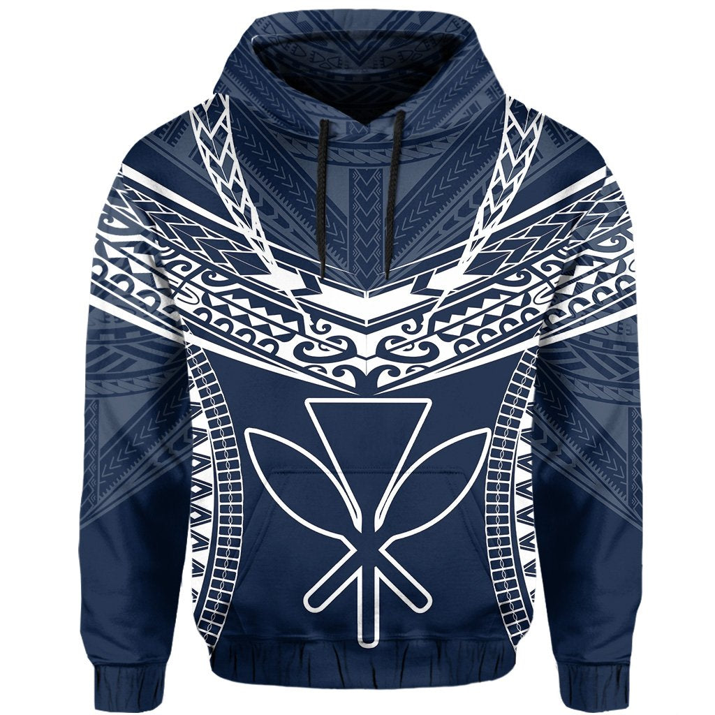 Hawaiian Kanaka Map Football Jersey Hoodie Blue and White Roger Style - Polynesian Pride