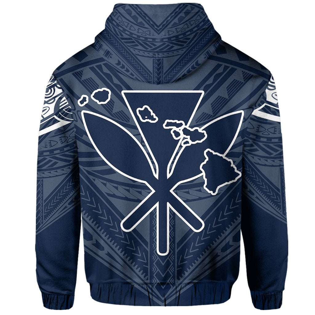Hawaiian Kanaka Map Football Jersey Hoodie Zip Blue and White Roger Style - Polynesian Pride