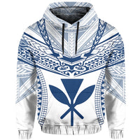 Hawaiian Kanaka Map Football Jersey Hoodie White and Blue Roger Style - Polynesian Pride
