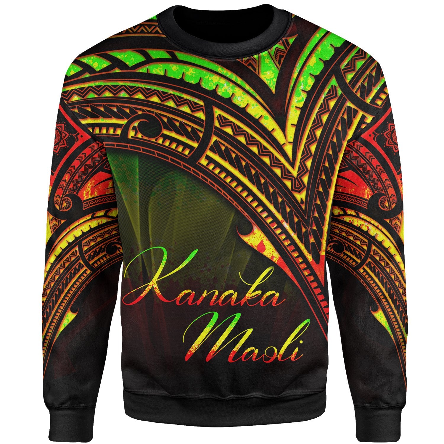 Hawaii Kanaka Maoli Sweatshirt - Cross Style Reggae Color Unisex Black - Polynesian Pride