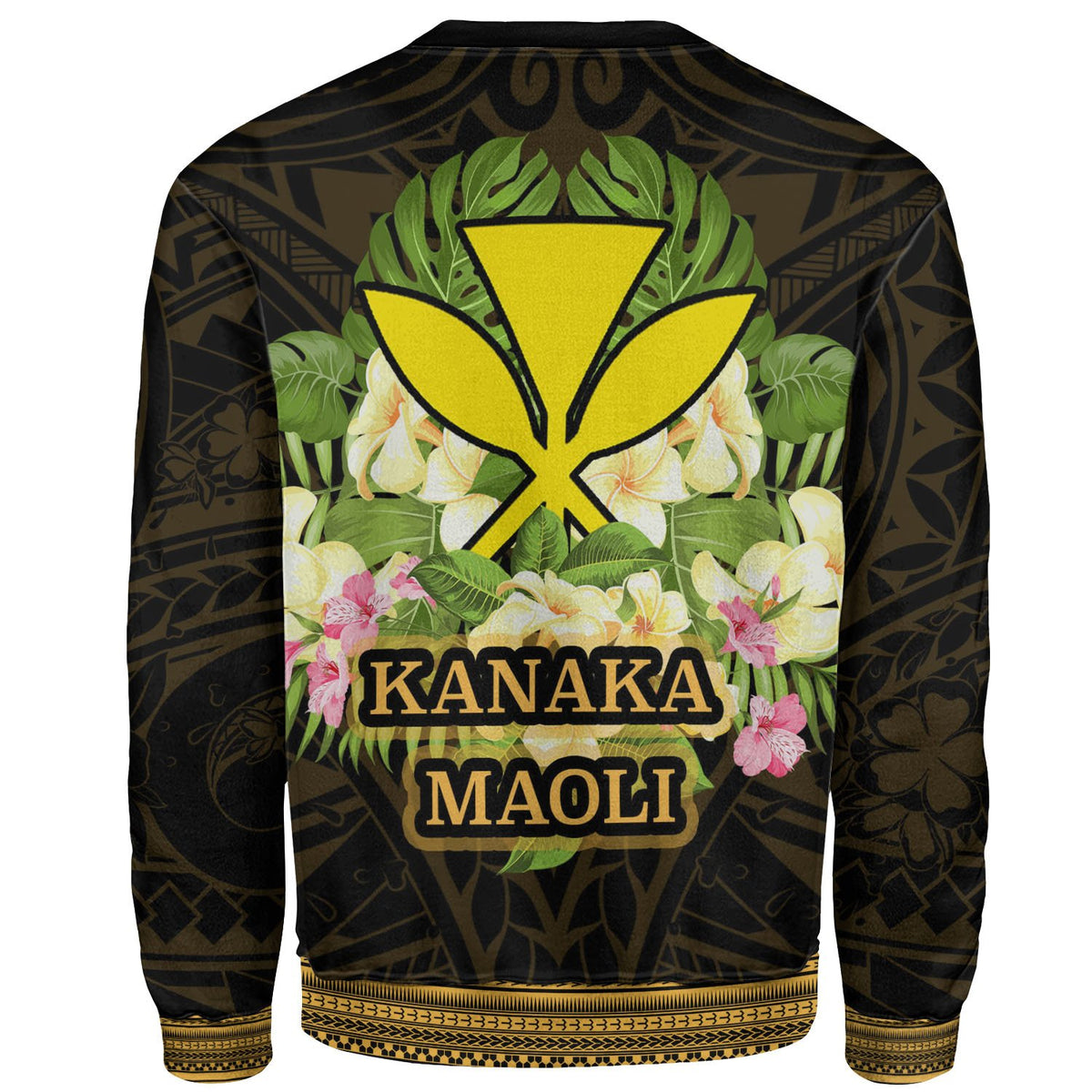 Hawaii Kanaka Maoli Sweatshirt - Polynesian Gold Patterns Collection - Polynesian Pride