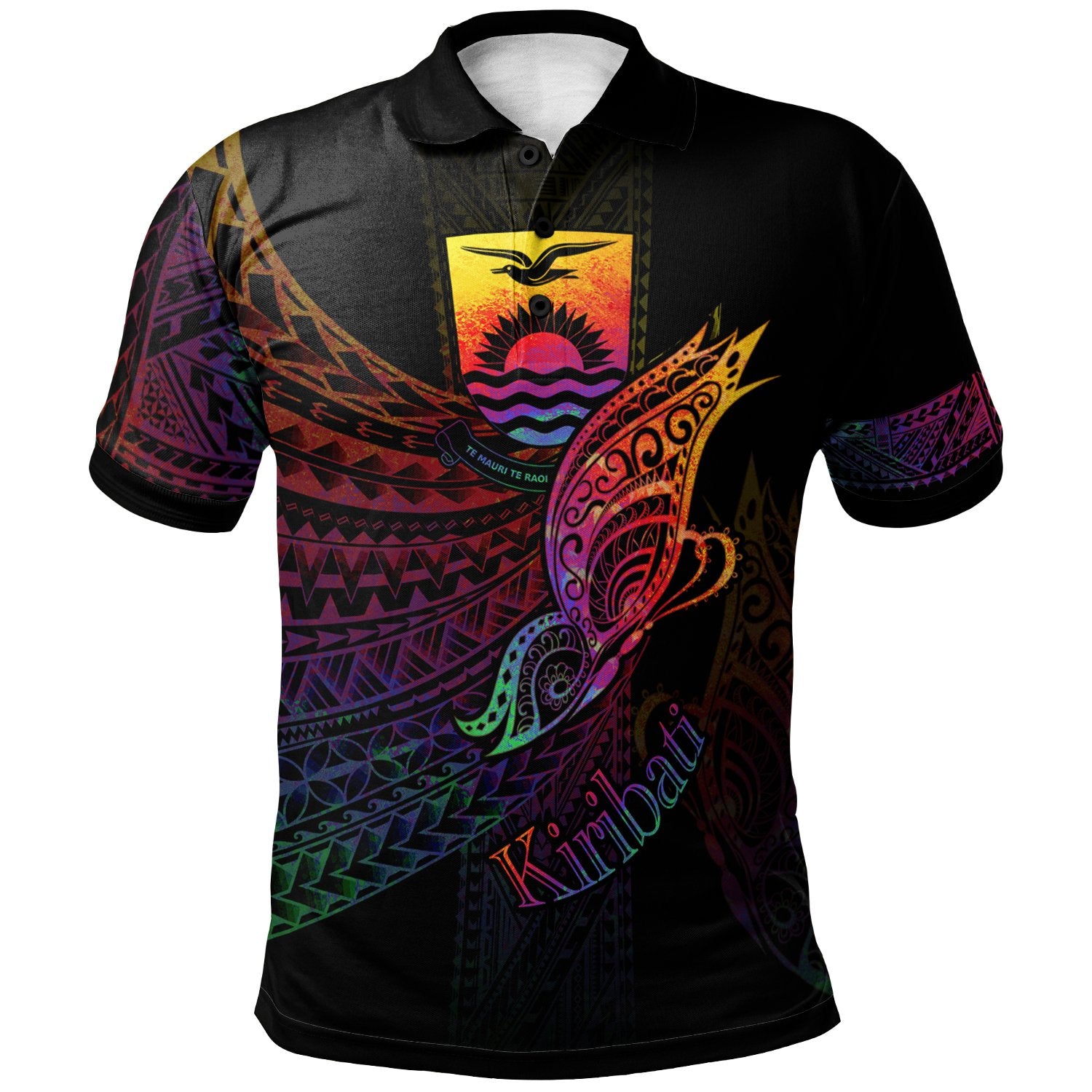 Kiribati Polo Shirt Butterfly Polynesian Style Unisex Black - Polynesian Pride
