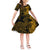 Hawaii Flowers Mix Tribal Pattern Short Sleeves Dress KID LT6 KID Gold - Polynesian Pride