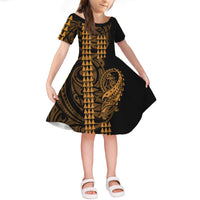 Hawaii Polynesian Warrior Kakau Short Sleeves Dress KID LT6 KID Gold - Polynesian Pride