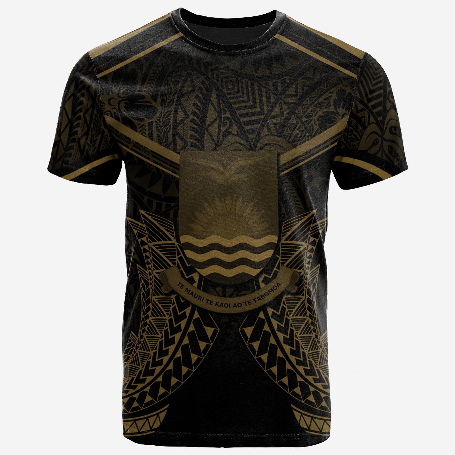 Kiribati T Shirt Kiribati Seal With Gold Line Style Unisex Black - Polynesian Pride