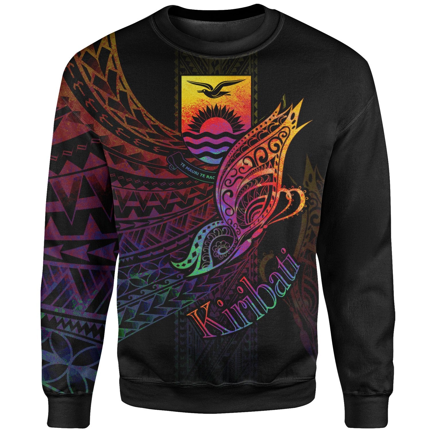 Kiribati Sweatshirt - Butterfly Polynesian Style Unisex Black - Polynesian Pride