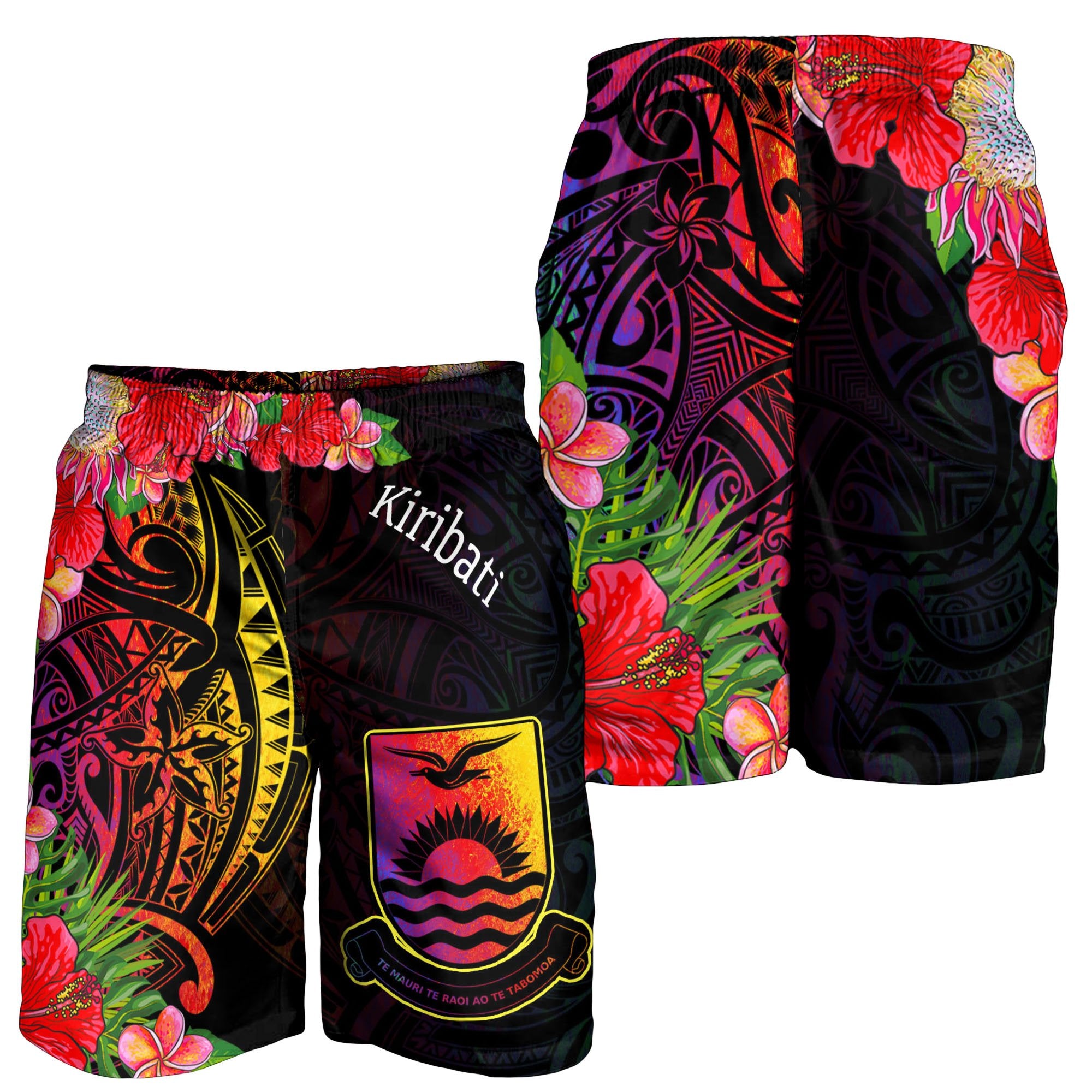 Kiribati Men's Shorts - Tropical Hippie Style Black - Polynesian Pride