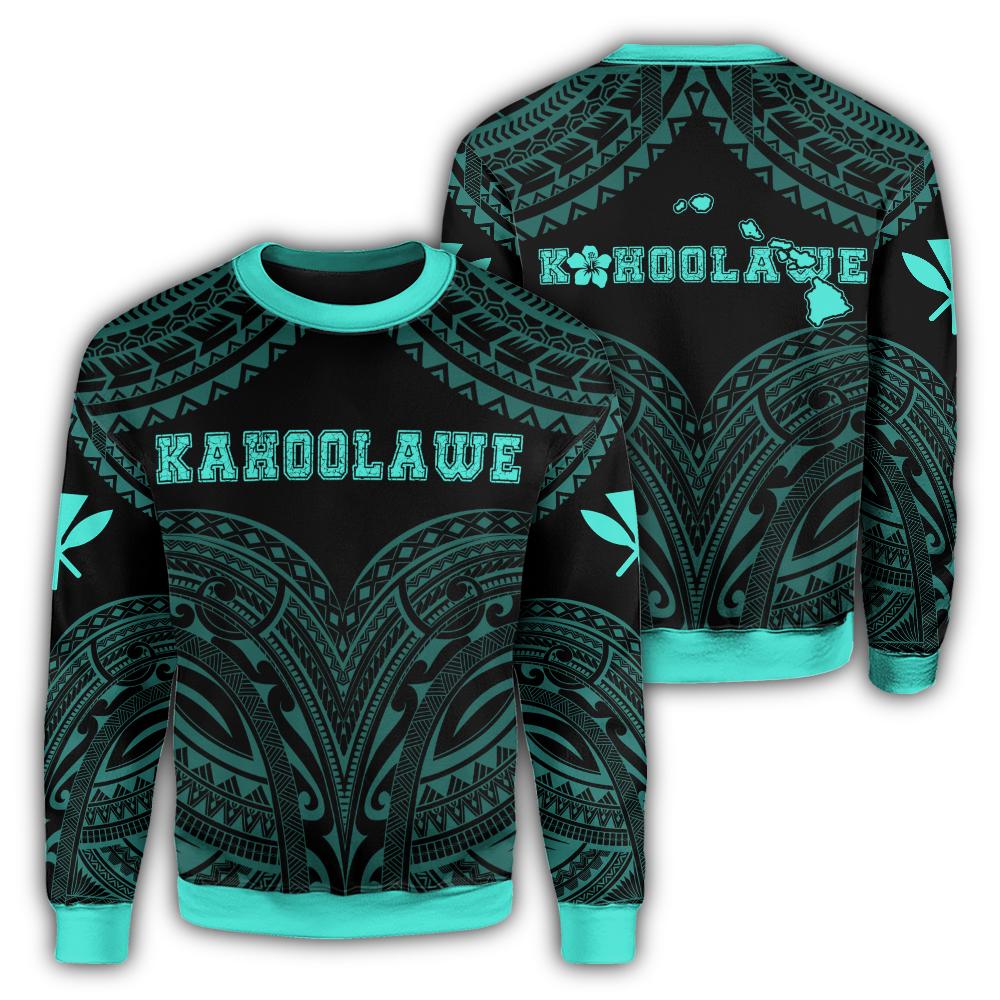 Hawaiian Kanaka Map Polynesian Kahoolawe Sweatshirt - Turquoise - Brad Style - AH Unisex Turquoise - Polynesian Pride