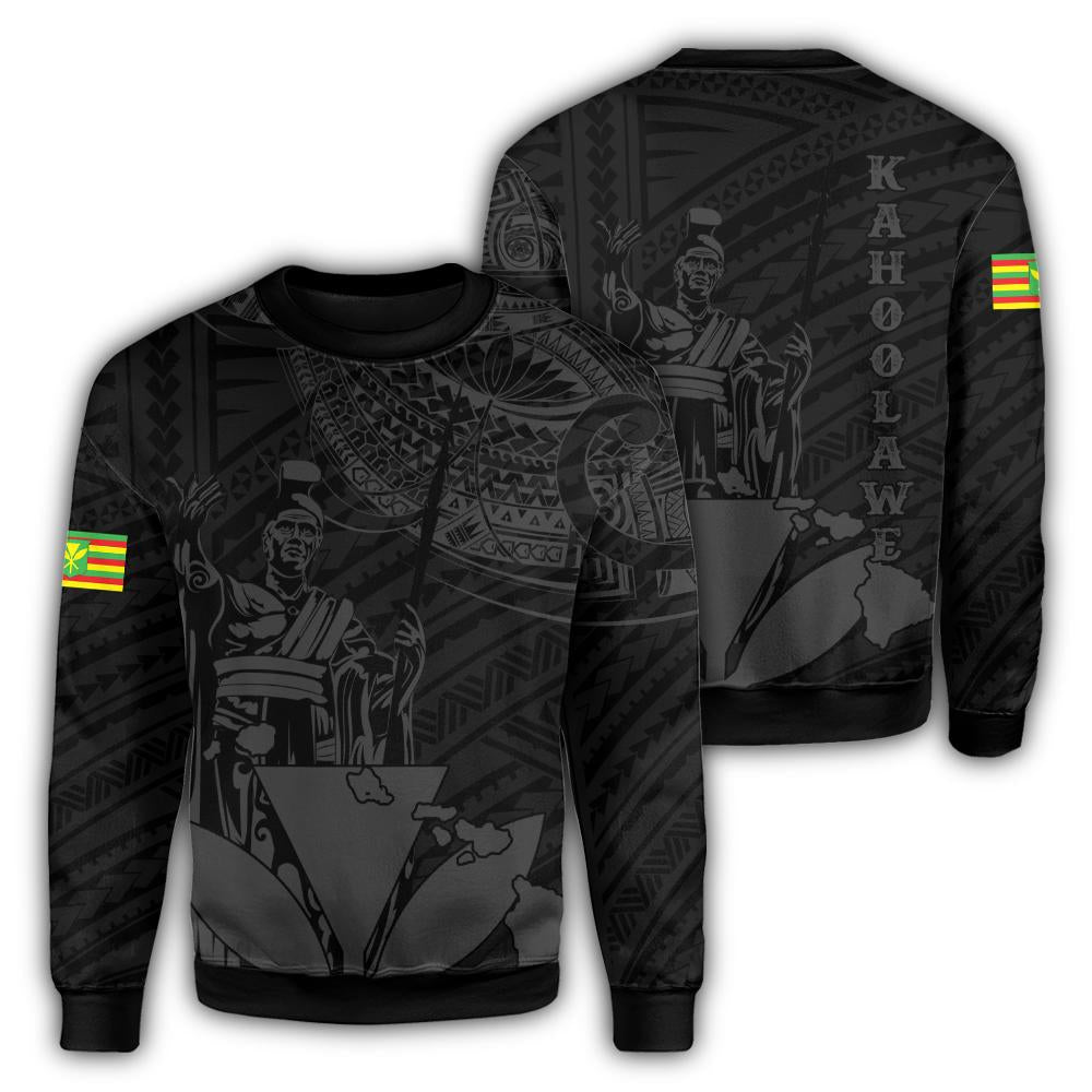 Hawaiian King Kanaka Map Polynesian Kahoolawe Sweatshirt - Grey - Hala Style - AH Unisex Grey - Polynesian Pride